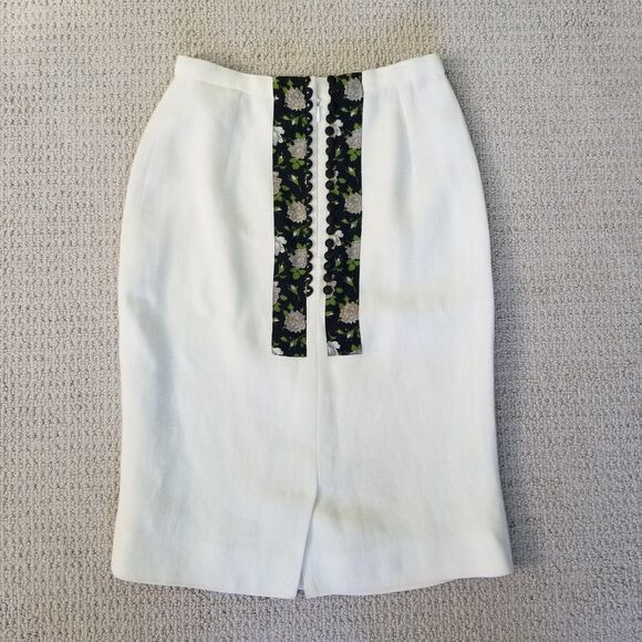 Dolce & Gabbana Pencil Skirt Womens IT Size 38 White Black Linen Lined Italy - Picture 1 of 15